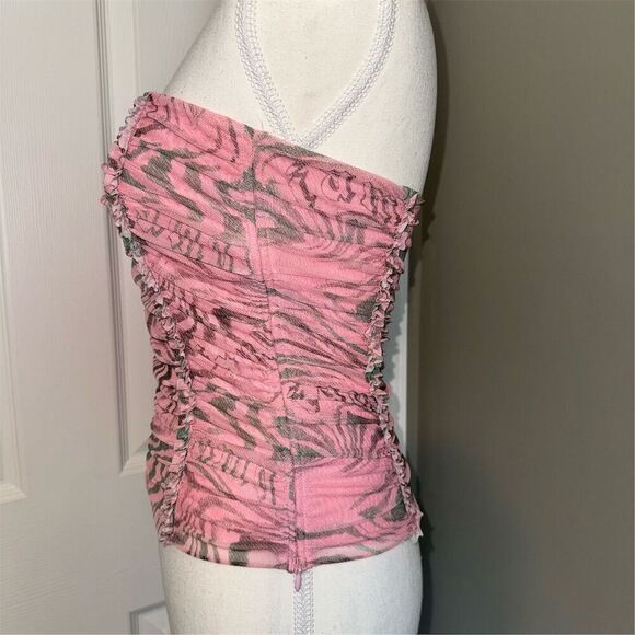 I.AM.GIA Womens Mesh Ruched Parton  Lined Tube Top Crop Pink Stretchy Size L Y2K - Picture 3 of 11